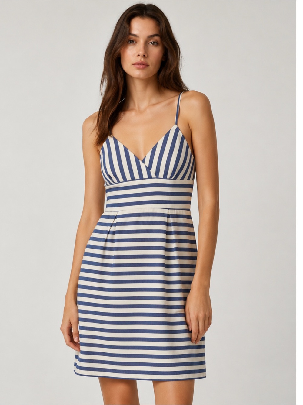 Anthropologie xHutch Linen Blend Striped V Neck Spaghetti Strap Dress Blue White